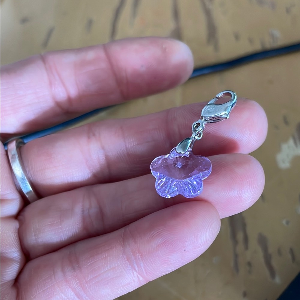 Swavorski violet Purple Flower clip Charm/ Pendant
